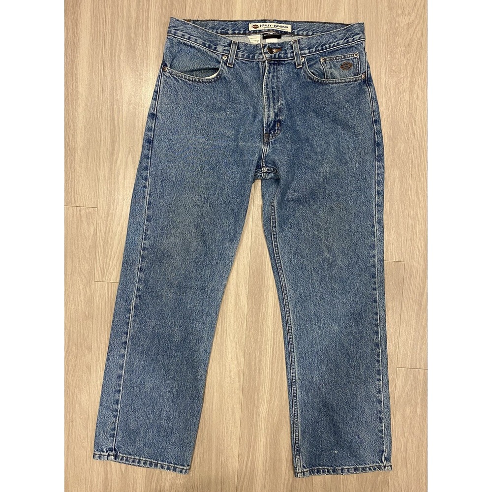Harley Davidson Jeans Mens 34x30 Straight Blue Denim Cotton Motorcycle Biker
